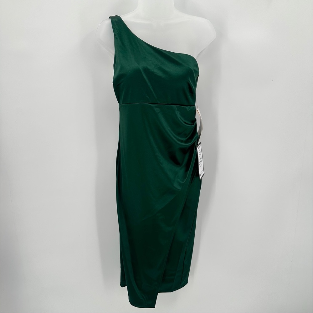 Emerald Sundae Dress Juniors L Green Satin One Shoulder Stretch Party NEW READ